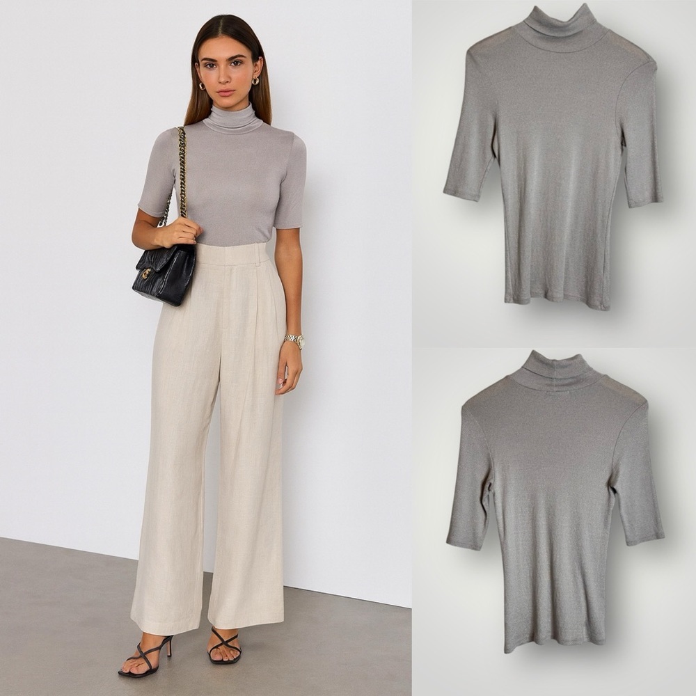 Michael Stars Shine Half Sleeve Womens One Size Turtleneck Gray Modern Casual